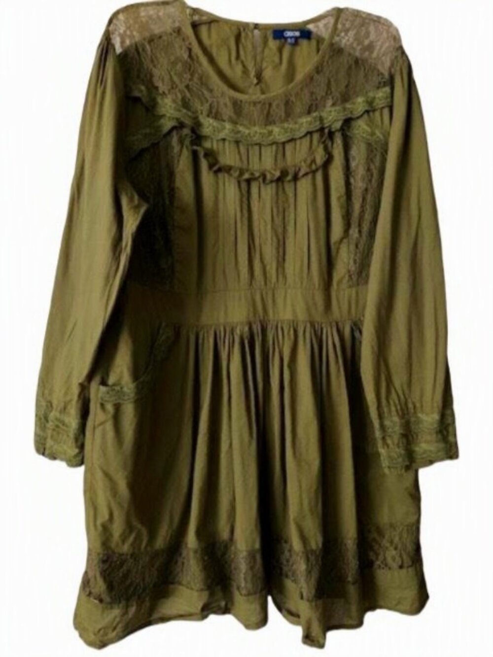 ASOS Green Lined Cotton Dress with Pockets and Lace Detail Women's Size 22